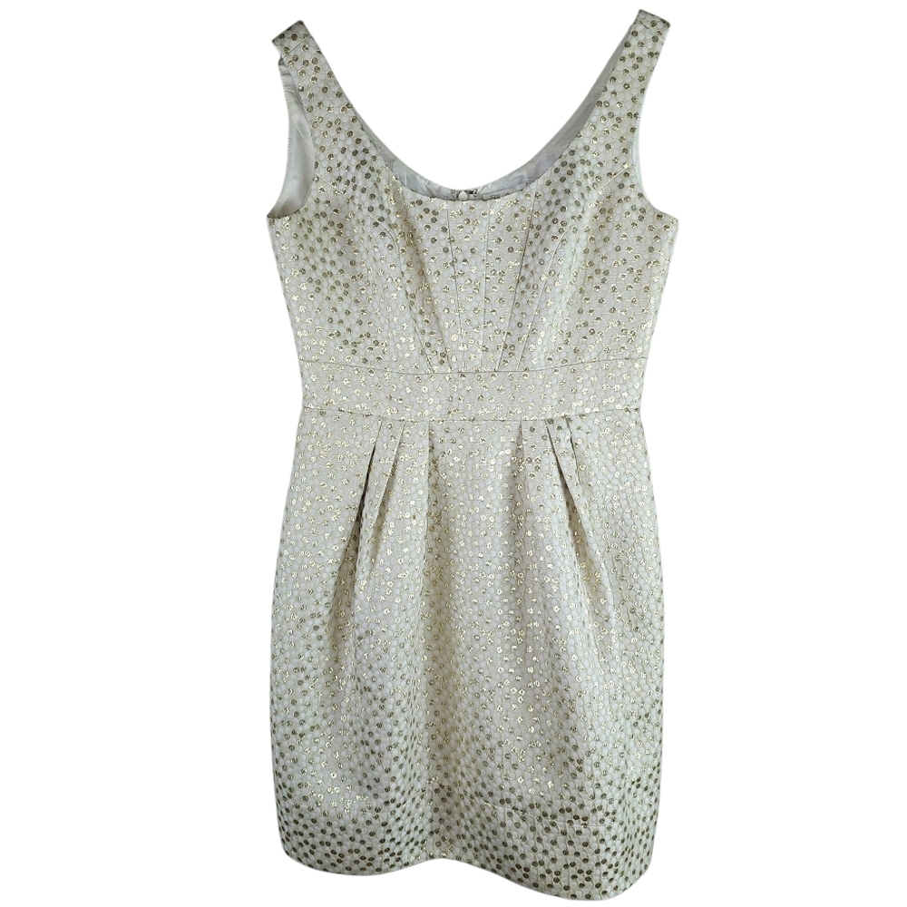 Shoshanna Cream and Gold Polka Dot A Line Mini Dress In 4 - Picture 2 of 7